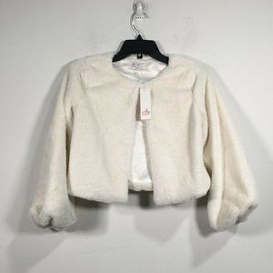 GB Girls Faux Fur Blouson Sleeve Topper Jacket, Girl's Youth Size L - Ivory